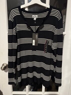Size 4X Future Collective Black & White Striped Knit Pullover